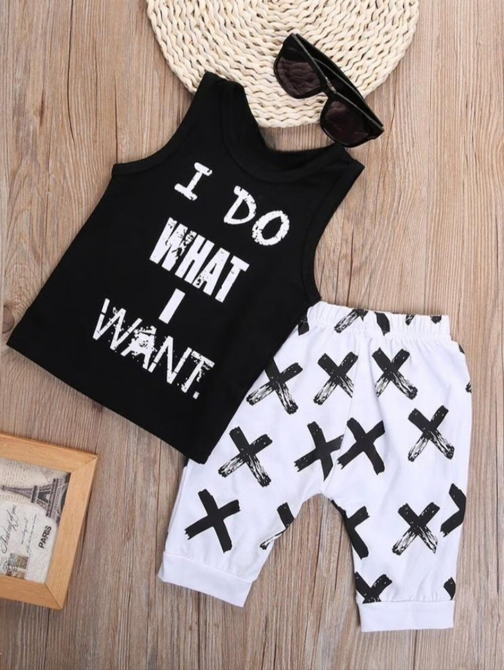 Toddler Boy "I Do What I Want" 2PC Outfit Set Tank Top & Cross Pants Sz 12-18M